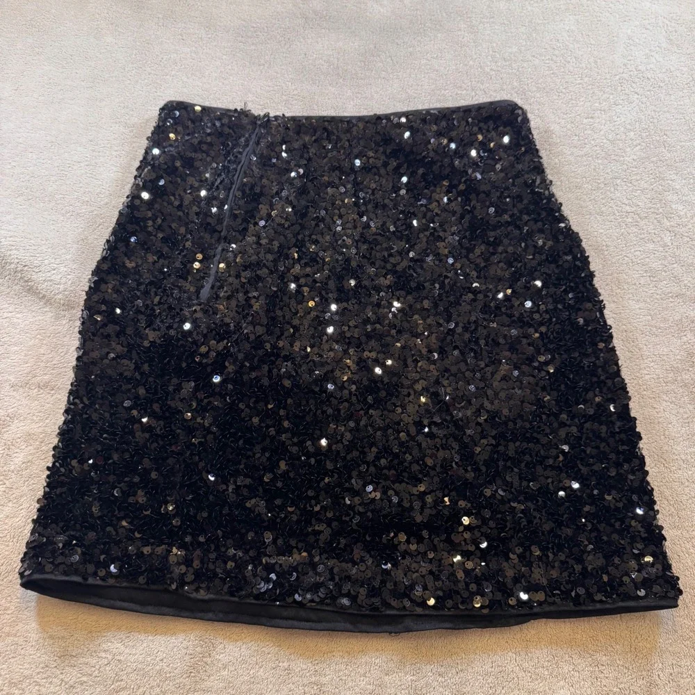 Glam Sequin Party Mini Skirt‎ Sparkly Black Night Out Cocktail Holiday Sz 6